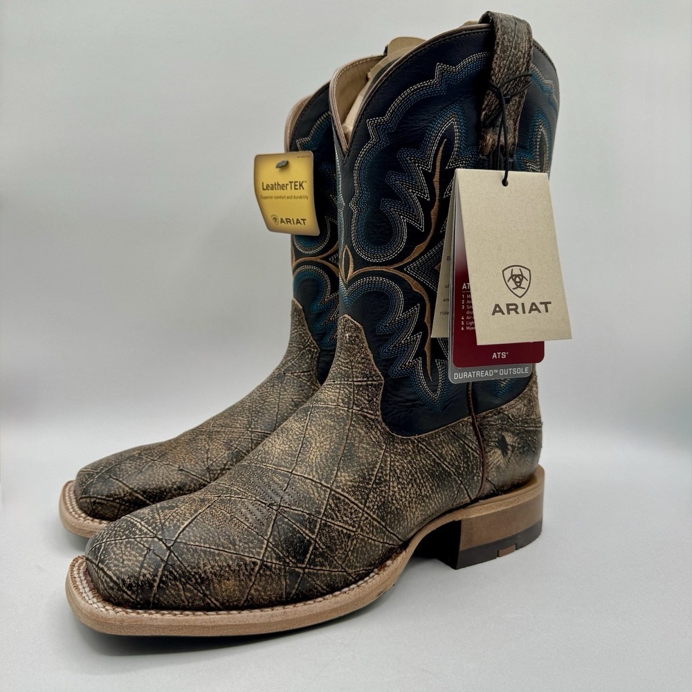 Ariat Carlsbad Western Boots Men's Size 9 EE Wide Adobe Clay/ Tack Black Leather